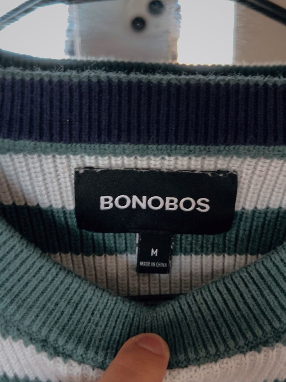 Bonobos Green & White Striped Ribbed Crewneck Sweater - Picture 2 of 4